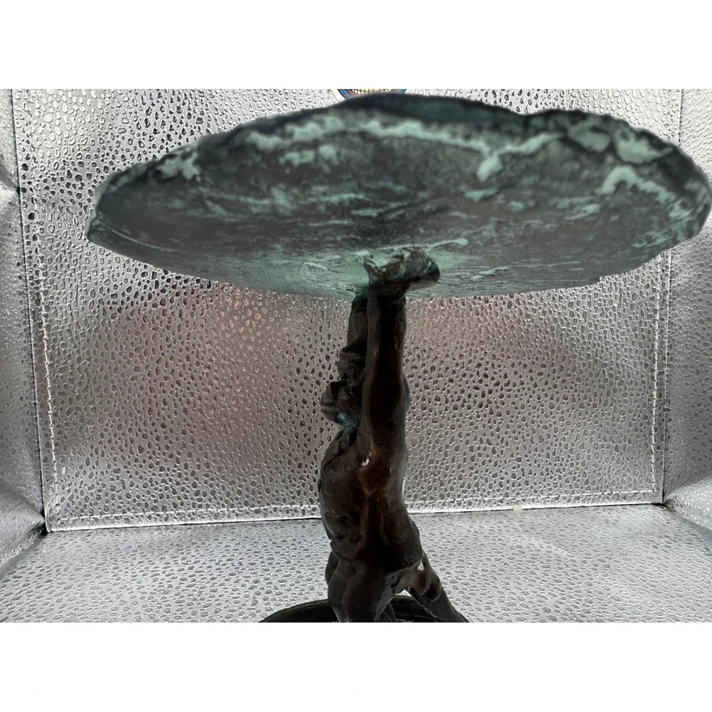 Vintage Cast Metal Monkey Pedestal Tray Leaf Dish Verdigris 4in‎ Decor